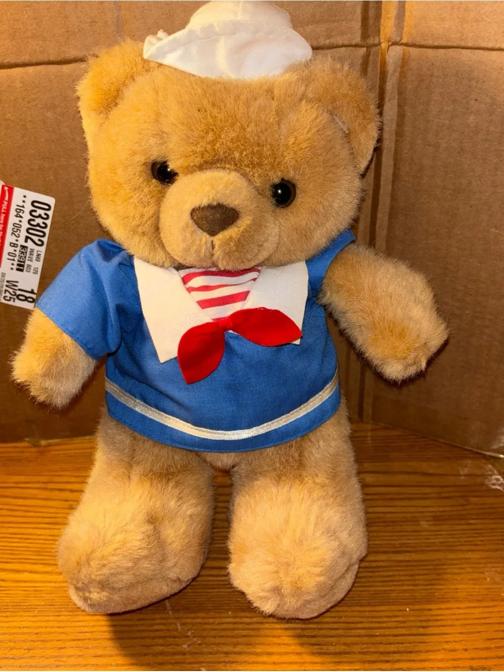Russ Tan Sailor Bear Plush with Blue Outfit and Red Bow